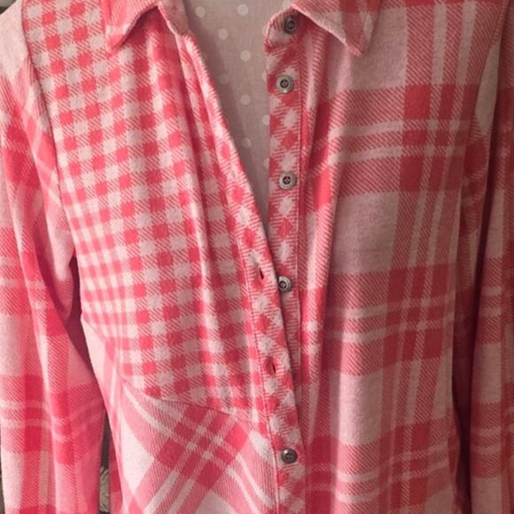 Super Comfortable Soft Surroundings Light Red & Ivory Paramour Tunic Top  Sz Lrg - Picture 3 of 5